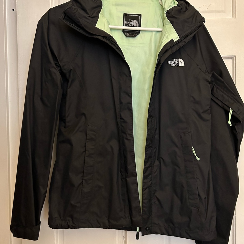 The North Face Black Rain Jacket with Mint Interior